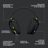 Audífonos Logitech G435 LIGHTSPEED y Bluetooth. Negro y amarillo